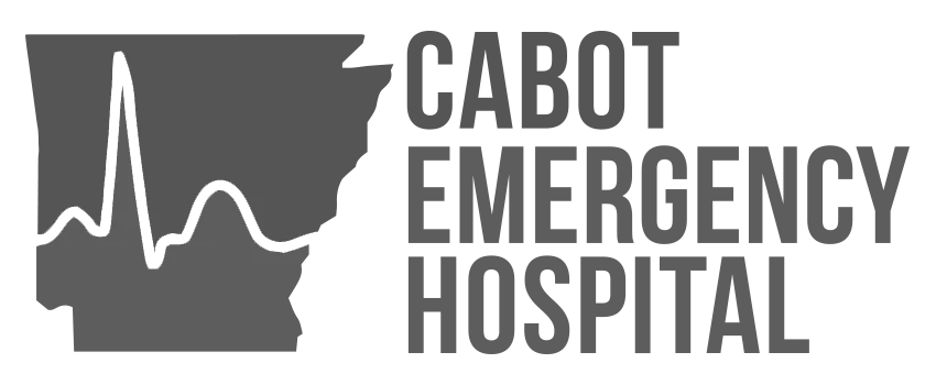Logo for Cabot Emergency Hospital featuring an EKG line graphic to the left of the hospital name in bold uppercase letters, ideal for highlighting sponsor benefits or showcasing sponsorship opportunities.